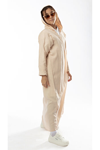 outline Beige abaya with attached hood