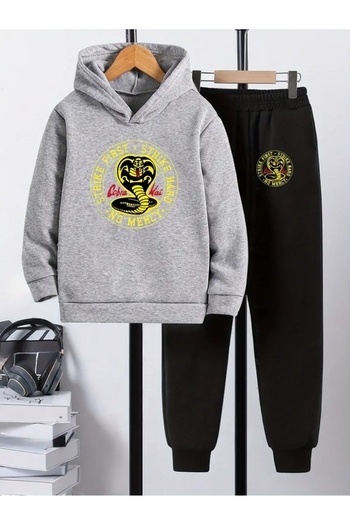 CROPSEL Children's Printed Hooded Sweatshirt and Sweatpants Set 3 Thread Raster for Autumn/Winter