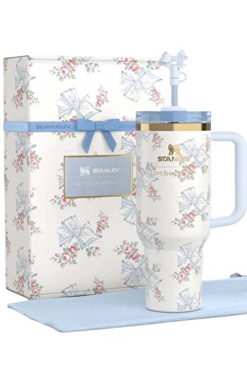 Stanley The X LoveShackFancy Holiday Quencher | 40 OZ Rosa Beaux Blue