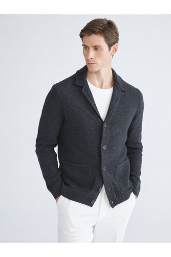 LC Waikiki Anthracite Standard Mold Jacket Collar Men's Knitwear Cardigan