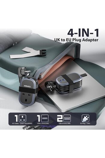 Generic TOPREK UK to European Plug Adapter with 1.06M Lead, PD 38W Fast Charging Grounded Travel Adapter