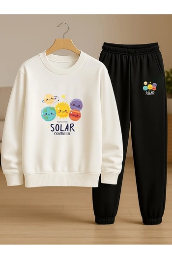 Cevval Children's Printed Crew Neck Sweatshirt and Sweatpants Set 3 Thread Raster for Autumn/Winter