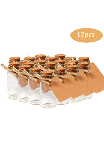Choice 6.4x6.2x2.2cm 12pcs 25ML Mini Glass Bottle with Cork Clear Wish Bottle Hanging Decoration Wedding Ce