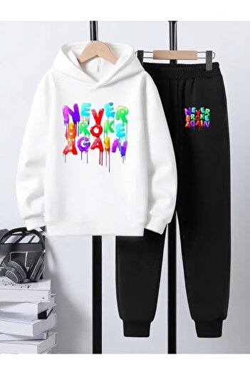 YUNAYT Children's Printed Hooded Sweatshirt and Sweatpants Set 3 Thread Raster for Autumn/Winter