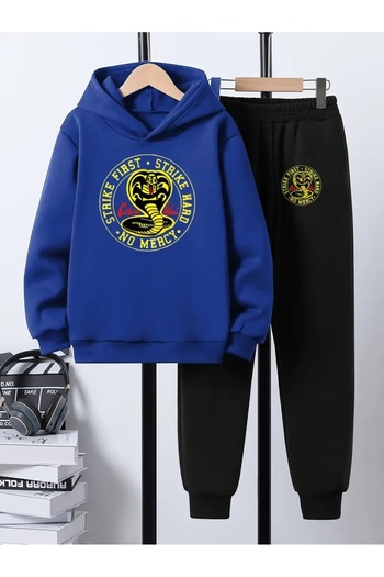 Cevval Set de hanorac și pantaloni de sport cu glugă pentru copii, cu imprimeu, 3 fire, pentru toamna/iarna