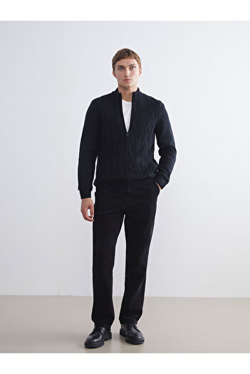 LC Waikiki Navy Blue Standard Fit Stand Collar Men's Knitwear Cardigan