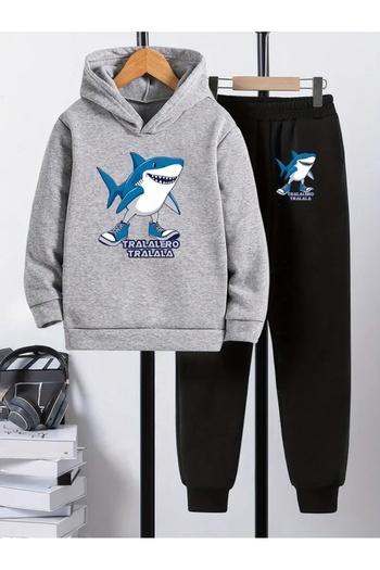 YUNAYT Children's Printed Hooded Sweatshirt and Sweatpants Set 3 Thread Raster for Autumn/Winter