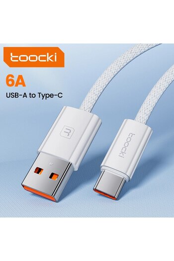 Toocki 1m White 6A USB Cable Type C 66W Fast Charging For Huawei P40 P30 Type C Cable For iPhone 15