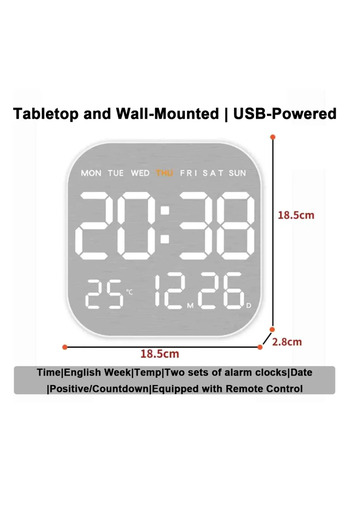 Choice 5516 White Shell Mirror Brushed Silent Wall Clock Temperature Date Display Brightness Adjustable 12/