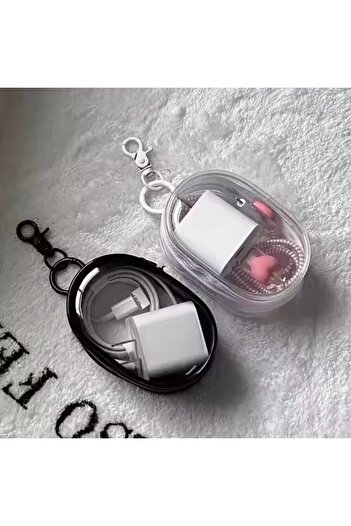 Choice 1 black 1white Portable Mini Clear Zipper Storage Bag - Space-Saving Organizer for Earphones & Charg