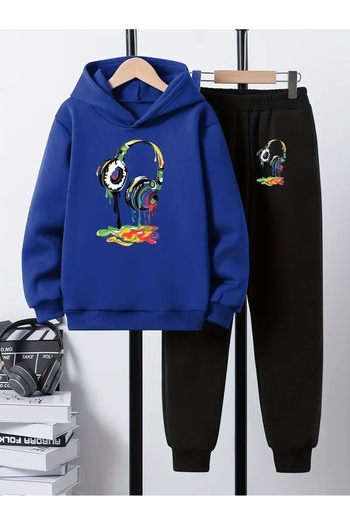 SVART WEAR Children's Printed Hooded Sweatshirt and Sweatpants Set 3 Thread Raster for Autumn/Winter