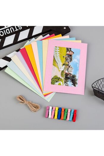 Choice multicolor 10Pcs DIY Craft Paper Photo Frame With Clips and Rope Wall Photo Frame Hanging Picture Al