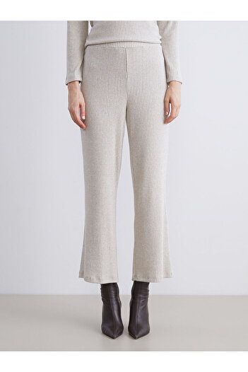 LC Waikiki Beige Textured Women's Trousers with Elastic Waist