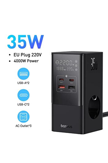 Baseus EU Plug 220V 35W Fast Charger 7 in 1 Power Strip Desktop Charging Station With 1200J Surge Pr