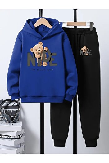 SVART WEAR Children's Printed Hooded Sweatshirt and Sweatpants Set 3 Thread Raster for Autumn/Winter