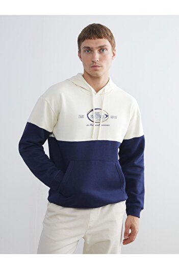 LC Waikiki Beige Long Sleeve Color Block Men's Hoodie