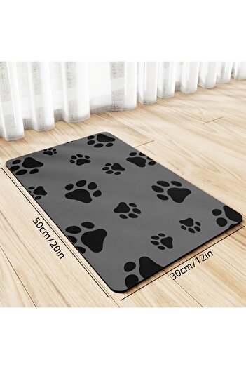 Choice GRAY Water Absorbing Dog Food Mat with Anti Slip and Anti Fouling Features and Paw Print Design Suit
