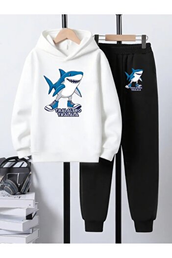 CROPSEL Children's Printed Hooded Sweatshirt and Sweatpants Set 3 Thread Raster for Autumn/Winter