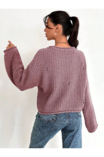 alluria Loose Hole Detailed Sweater Pink