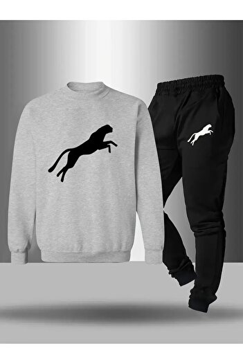 CROPSEL Children's Printed Crew Neck Sweatshirt and Sweatpants Set 3 Thread Raster for Autumn/Winter