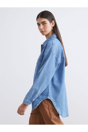 LC Waikiki Indigo Shirt Collar Women's Jean Jacket