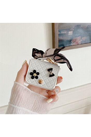 Choice WHITE Mini Leather Case Ribbon Headphone Bag For AirPods 4 Headphone Case Airpods Pro 2 Wireless Hea