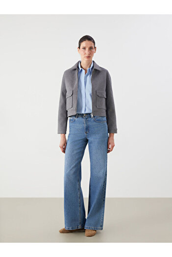 LC Waikiki Gray Shirt Collar Women's Cashmere Jacket