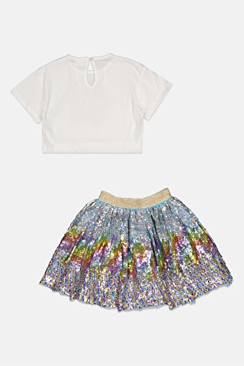 Miss Kids Girl 2 Piece Embellished Short Sleeve T-shirt And Skort, Multicolor