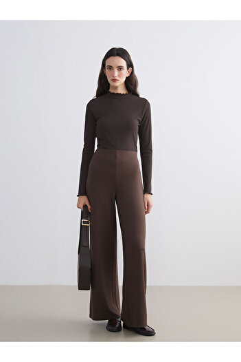 LC Waikiki Brown Wide Leg Women's Trousers with Elastic Waist