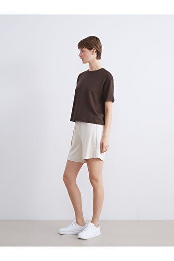 LC Waikiki Beige Women's Shorts with Elastic Waist and Lace Detail