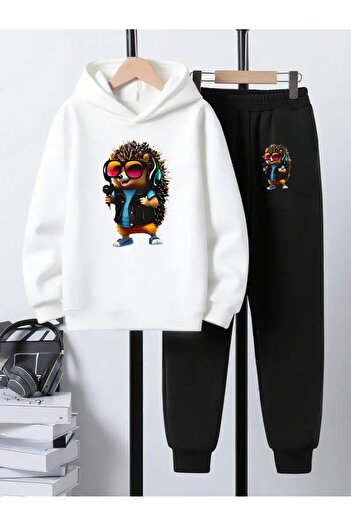 SVART WEAR Children's Printed Hooded Sweatshirt and Sweatpants Set 3 Thread Raster for Autumn/Winter