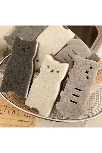 Choice 4pcs mixed colors 4-piece Cute Cat Sponge Set - Thick and Durable Kitchen Dishwashing and Cleaning T