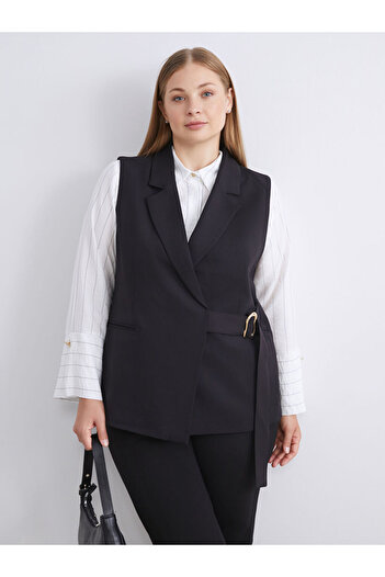 LC Waikiki Black Double-Breasted Collar Women's Classic Vest