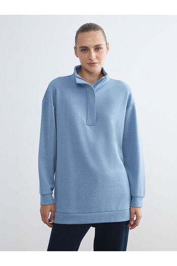 LC Waikiki Blue Stand Collar Women's Sweatshirt Tunic