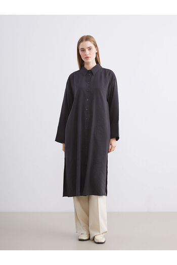 LC Waikiki Anthracite Oversize Modal Blended Women's Shirt Tunic