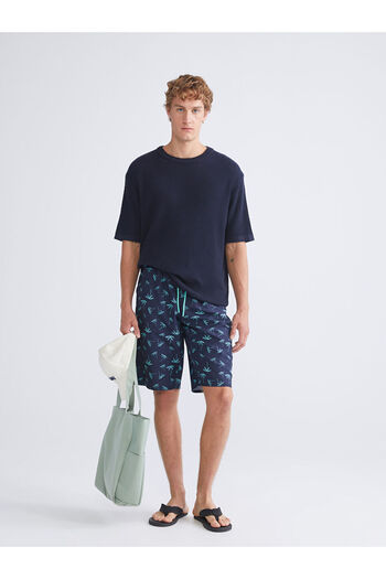 LC Waikiki Navy Blue Knee Length Patterned Men's Swim Shorts
