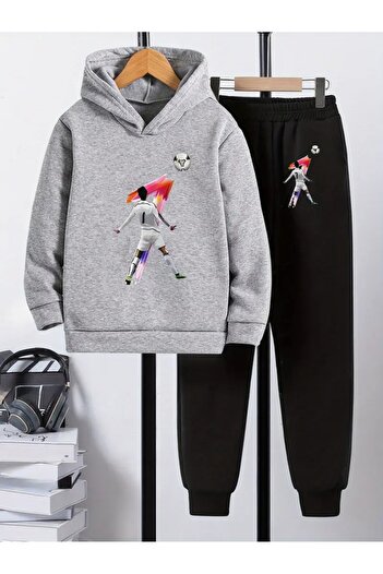 CROPSEL Children's Printed Hooded Sweatshirt and Sweatpants Set 3 Thread Raster for Autumn/Winter