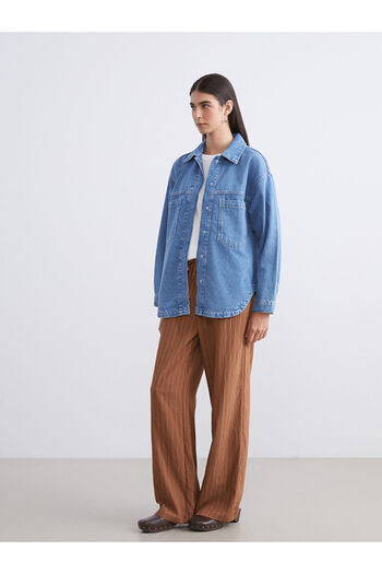 LC Waikiki Indigo Shirt Collar Women's Jean Jacket