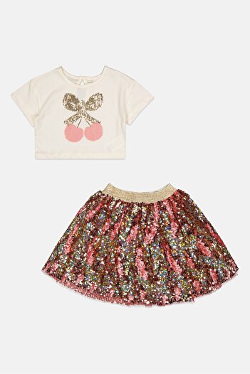 Miss Toddlers Girl 2 Pcs Embellished Short Sleeve Top And Tutu Skirt Set, Multicolor