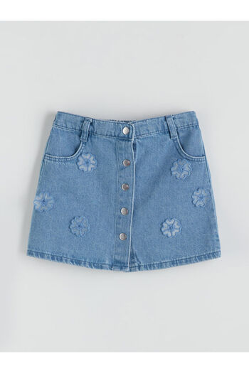 LC Waikiki Indigo Flower Embroidered Girl's Jean Skirt