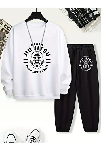 YUNAYT Children's Printed Crew Neck Sweatshirt and Sweatpants Set 3 Thread Raster for Autumn/Winter