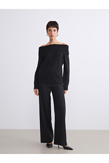 LC Waikiki Black Boat Neck Women's Knitwear Sweater