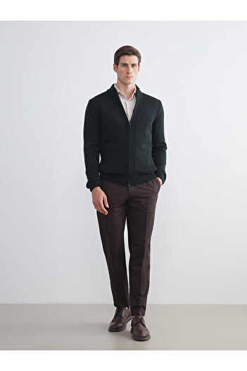 LC Waikiki Green Standard Fit Stand Collar Men's Knitwear Cardigan
