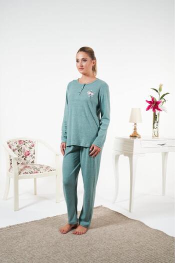Estiva Women's Winter Floral Motif Interlock Ribbed Pajama Set