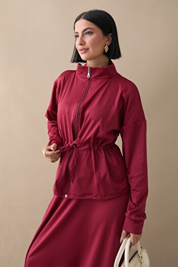 InStyle Burgundy Scuba Suit with Tunnel Belt Skirt