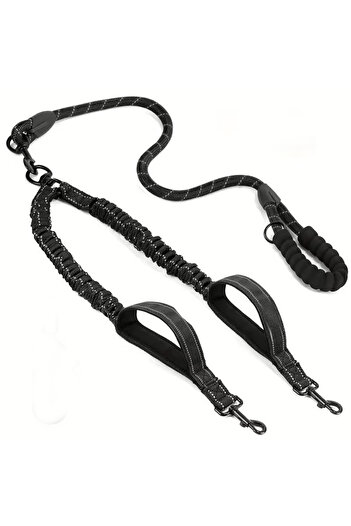 Choice black Reflective Double Dog Leash with Two Extra Traffic Handles: 360 Swivel No Tangle Dual Dog Walk