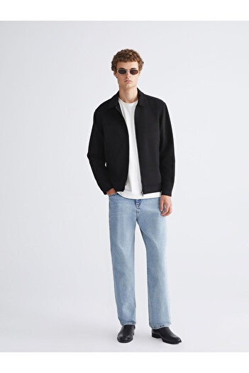 LC Waikiki Black Standard Fit Shirt Collar Suede Men's Coat