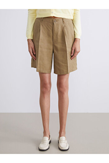 LC Waikiki Sparkling Selections from Shining Store |   Loose Fit 100% Linen Women's Pleated Shorts