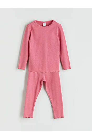 LC Waikiki Pink Crew Neck Baby Girl Pajama Set