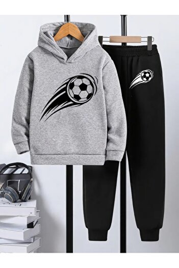 Cevval Children's Printed Hooded Sweatshirt and Sweatpants Set 3 Thread Raster for Autumn/Winter